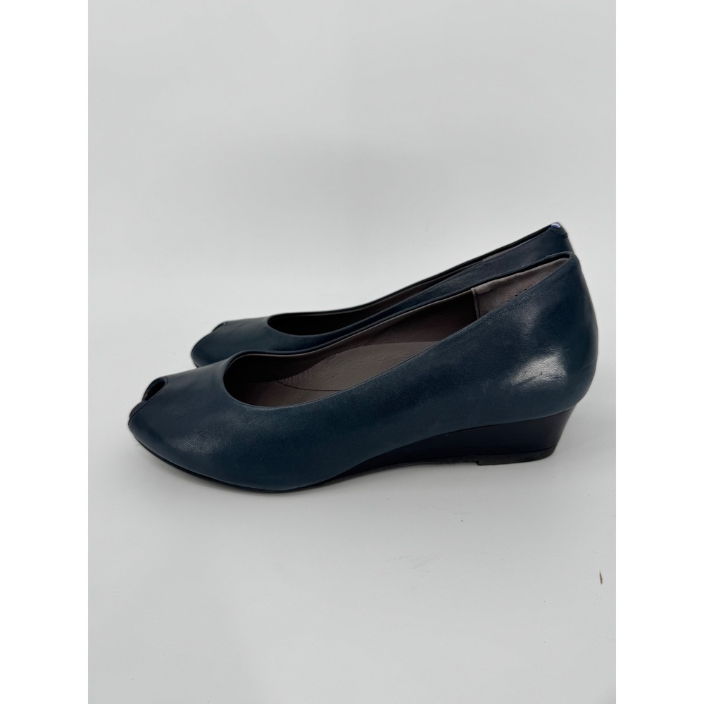 SAS Scarlett Peep Toe‎ Wedge Pump Blue Leather Women's 8 Wide Made in Italy - Picture 5 of 14
